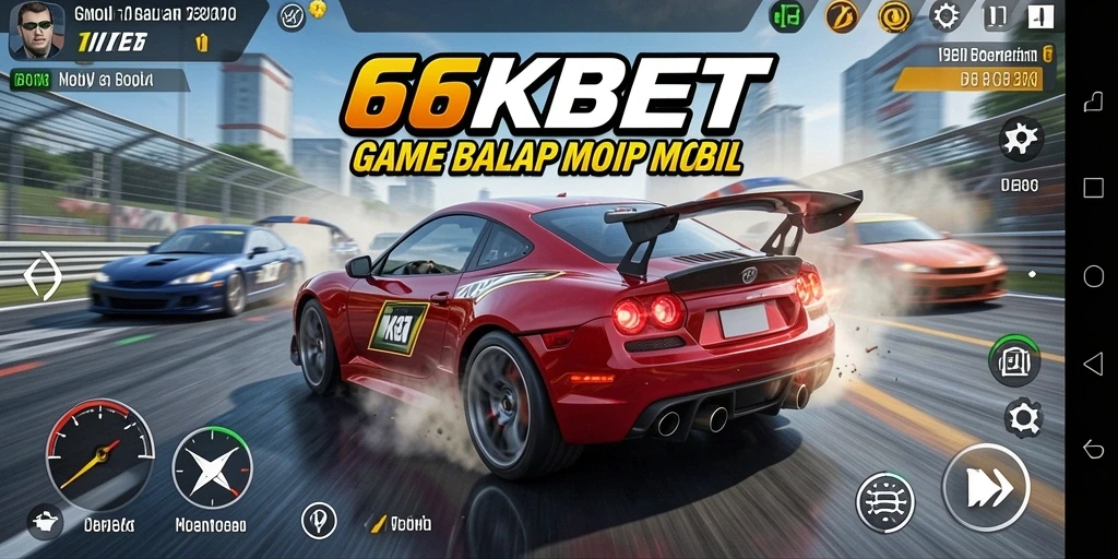 Screenshot gameplay balap mobil yang intens dan penuh aksi.