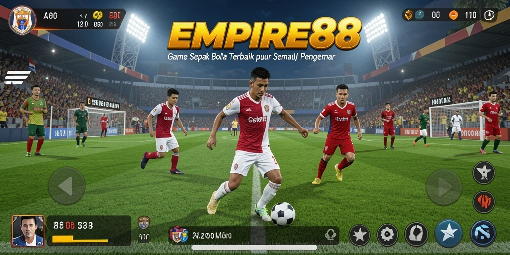 Screenshot gameplay EMPIRE88 memperlihatkan aksi seru di lapangan sepak bola.
