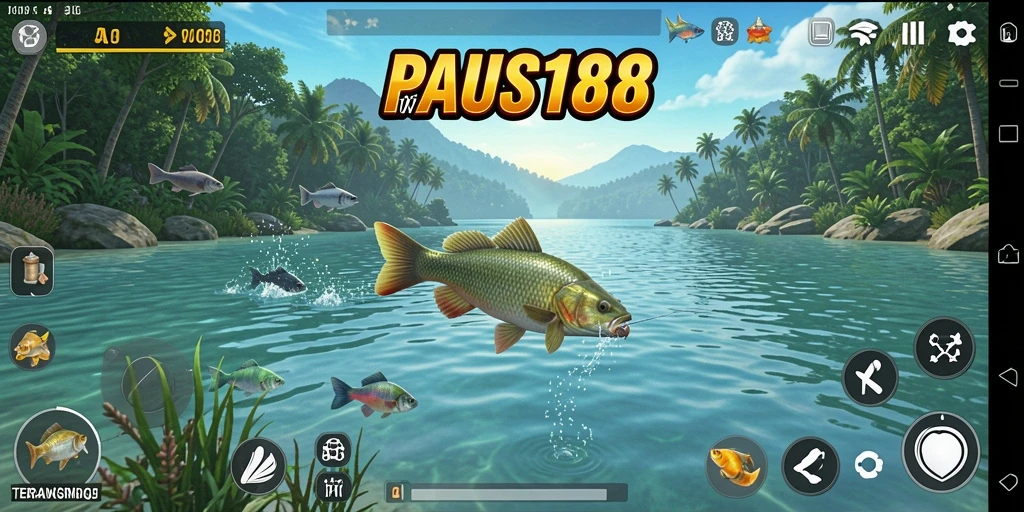 Tampilan gameplay seru dalam PAUS188 menampilkan pengalaman memancing yang mendebarkan.