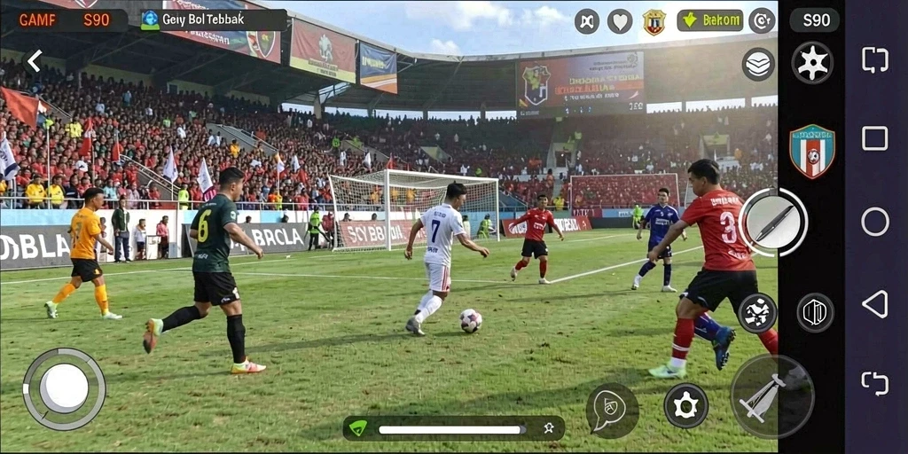 Tampilan gameplay S80 dengan aksi seru di lapangan sepak bola.