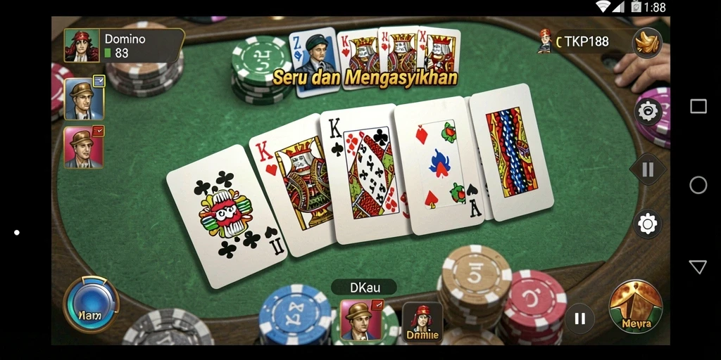 Tampilan gameplay seru game Domino TKP188 yang mendebarkan.