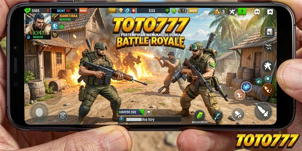 Tangkapan layar TOTO777 menampilkan aksi pertempuran di arena Battle Royale.